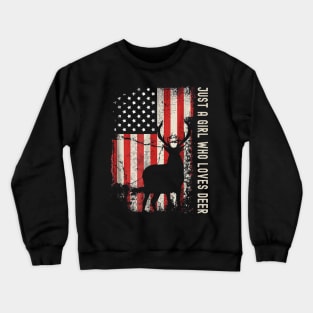 Just A Girl Who Loves Deer American Flag Crewneck Sweatshirt